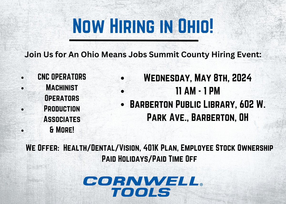 Ohio - we are hiring! Come see us at the hiring event on Wed. May 8! #jobs #OhioJobs #Employment #NowHiring #Hiring