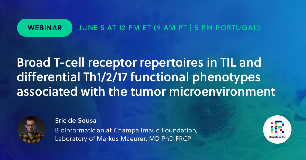 Are you studying the #TumorMicroenvironment? Register today for our June 5th webinar highlighting the utility of immune repertoire sequencing to profile tumor-infiltrating lymphocyte (TIL) phenotypes.   

Sign up here:  hubs.li/Q02w4qsx0

#TcellReceptor #CancerResearch