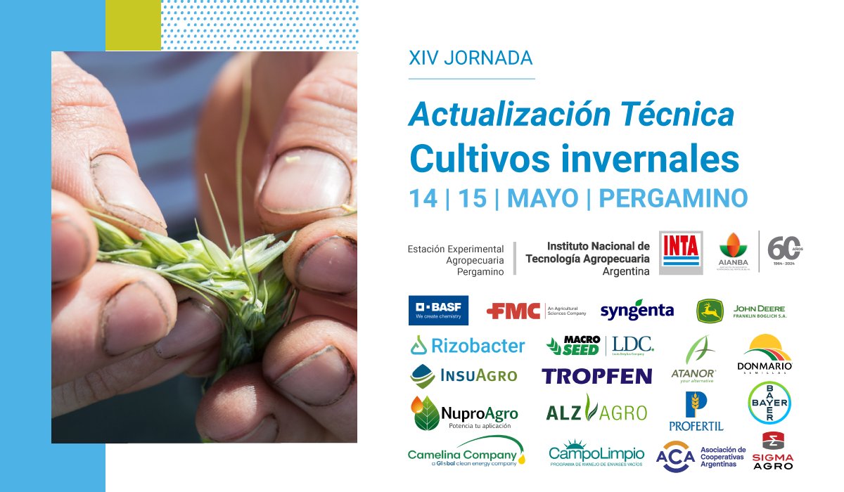 📣 #AGENDAINTA
 🌾 XIV Jornada de actualización técnica de cultivos invernales
🔹 Primera comunicación
🗓️ 14 de mayo | 🕔 17:00 a 20:00 | 📍 AIANBA
🗓️ 15 de mayo | 🕘 09:00 a 12:00 | 📍 INTA Pergamino
📲 Actividad gratuita inscripción previa aquí >> forms.office.com/r/EsZ49MXvPX