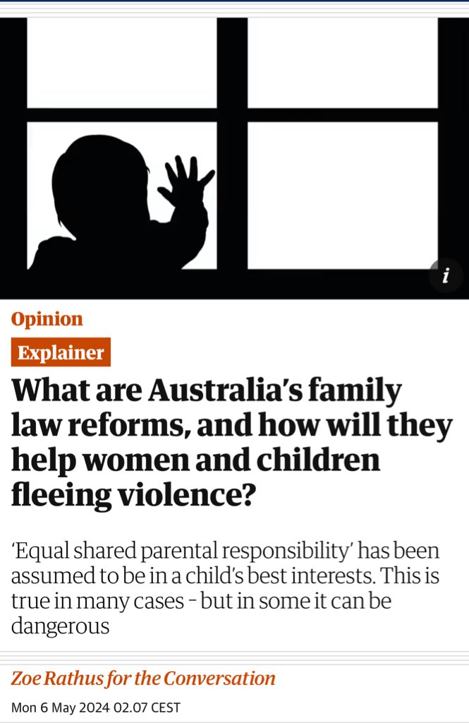 Australia repeals controversial legal presumption (pushed by father’s groups) in 2006 that “equal parental responsibility” is in the best interests of children. It took countless reviews, inquiries & evaluations to remove it. Abusive parents should never have equal…