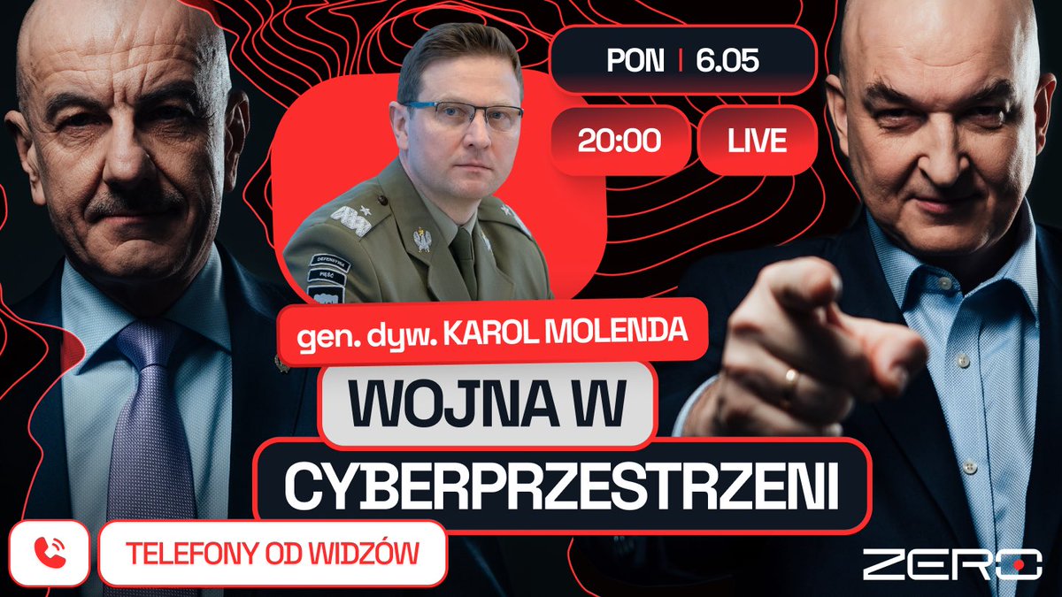 Zadzwońcie do studia podczas dzisiejszego <a href="/GroundZeroPL/">Ground ZERO - Polska</a> o 20:00! 🔥

Generał Rajmund Andrzejczak i Sławomir Dębski odpowiedzą na nurtujące Was pytania. Porozmawiają też o sztucznej inteligencji, uczeniu maszynowym i cyberprzestrzeni. 
Dołączy do nich gość specjalny - gen. Karol