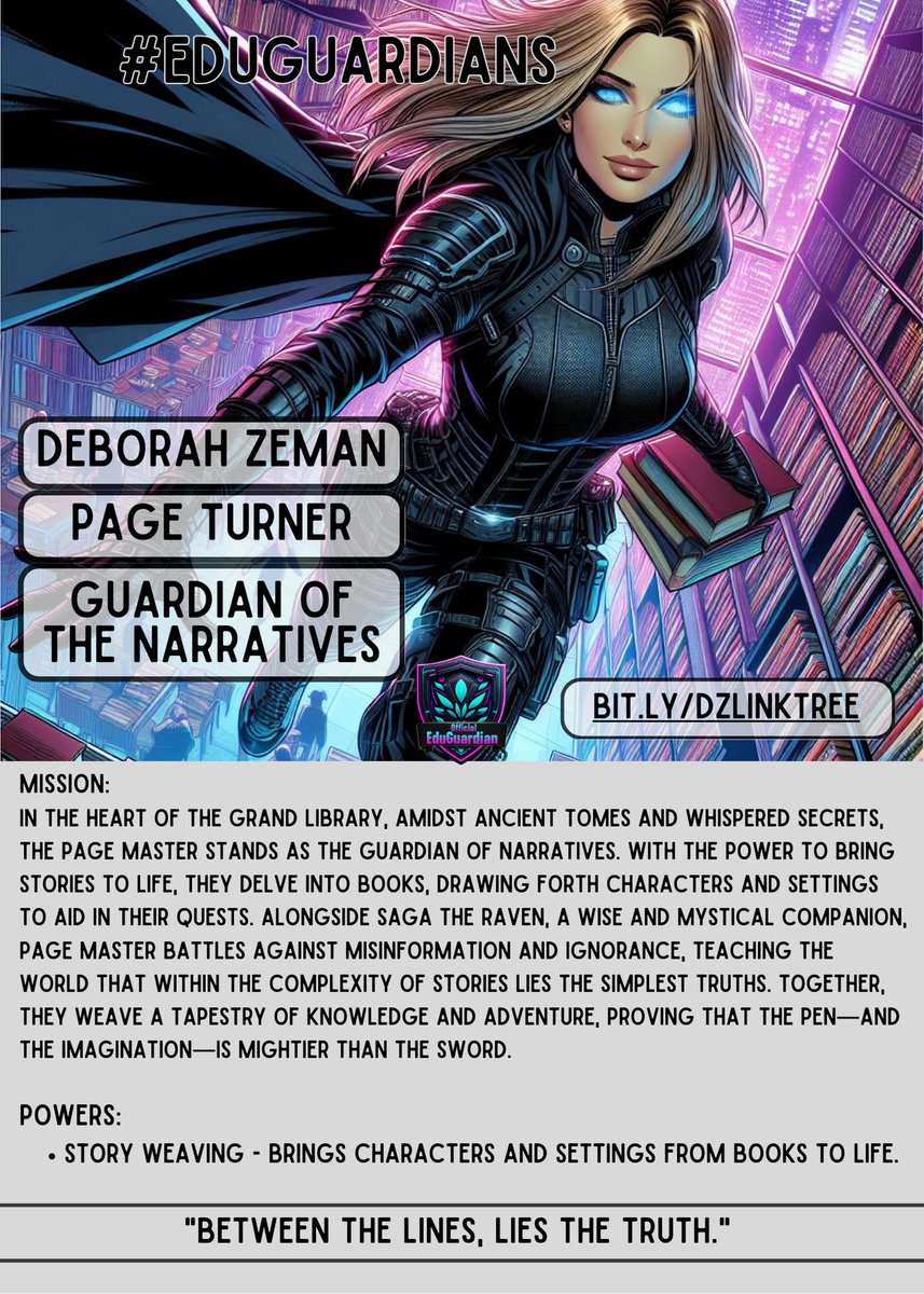 I absolutely LOVED creating my @EduGuardian5 persona! Thanks @AshleyHalkum for the @canva trading card template for #eduguardians @EduGuardian5 #edtech #ai #librarian #schoollibrarian
