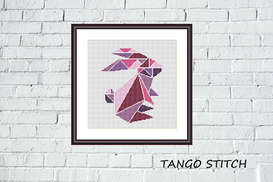 Tango Stitch easy cross stitch designs: Pink rabbit geometric cross stitch pattern    tangostitch.blogspot.com/2021/03/pink-r… 
#crossstitchpattern #crossstitch #needlecraft #stitching #embroidery #cuteanimals