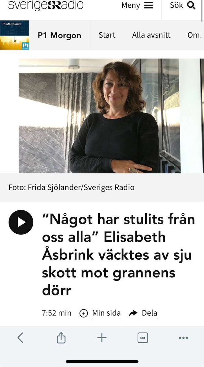 Elisabeth Åsbrink, boendes i Hammarby Sjöstad. Innan helgen var slut hade hon fått skriva om sina känslor i en av Sveriges största dagstidningar och prata ut i P1.När fick någon i förorten prata ut om sina känslor kring skjutningarna. De som såg det först. De politikerna övergett