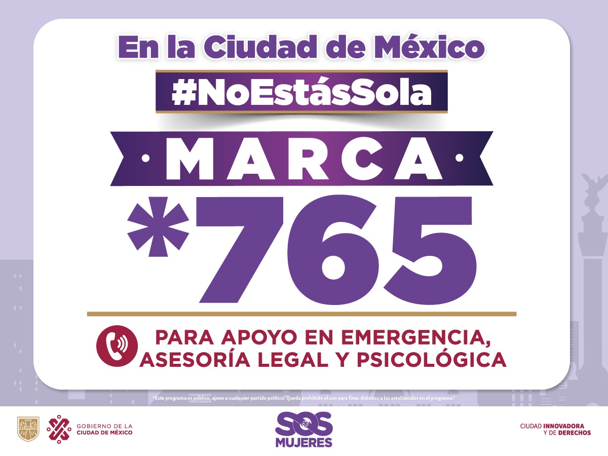 🟣🟠Al llamar *765 Línea SOS Mujeres y reportar una emergencia se activará un protocolo de atención que puede incluir: •Envío de patrulla o y/o ambulancia •Acompañamiento al MP •Canalización a LUNAS o Centros de Justicia #NoEstásSola