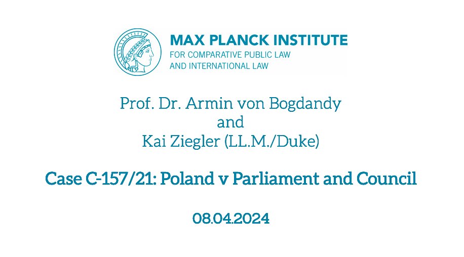 📺🇪🇺 New video on our YouTube channel: Armin von Bogdandy & Kai Ziegler (@EUCourtPress) discuss the landmark #ECJ ruling C-157/21 Poland v Parliament & Council, including its implications for the rule of law #conditionality regulation. Watch now: youtube.com/watch?v=-APysM…