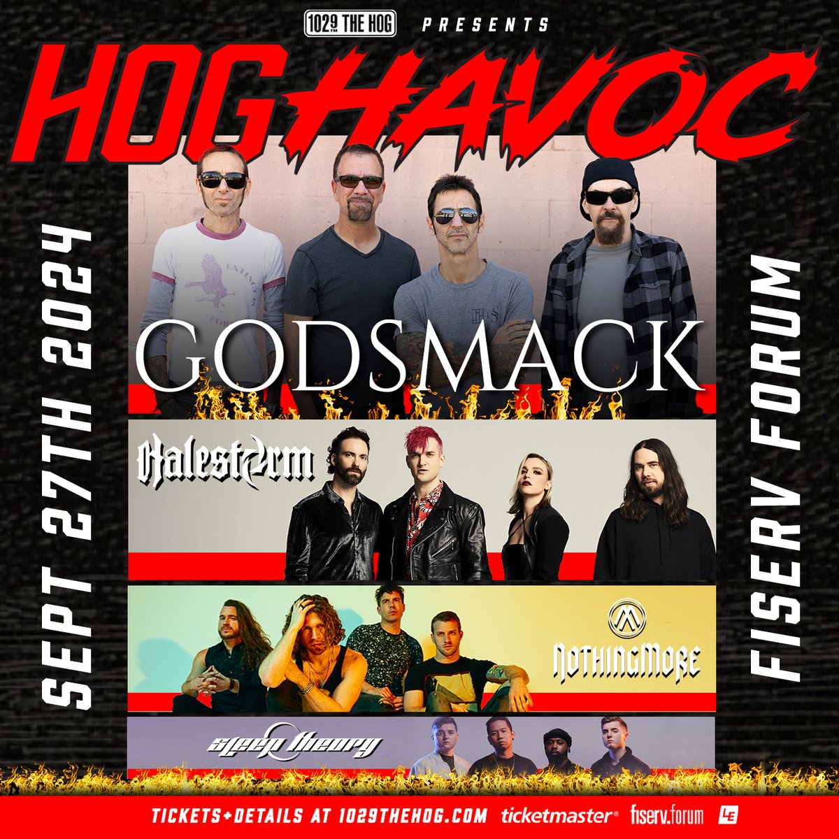 Freaks! We're stoked to join the awesome @Godsmack for @1029thehog's Hog Havoc this September in Milwaukee. Tickets are on sale this Friday, don't miss it🤘