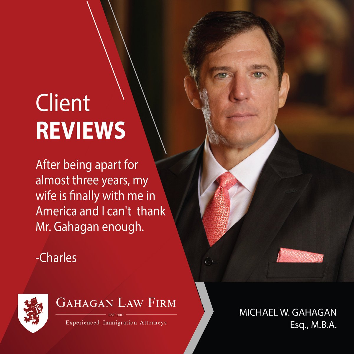 I tried to file for my wife's immigrant visa by myself and it was denied, after more than two years of dealing with the government. I then the Immigration Law Firm of New Orleans and Mr. Gahagan got my wife's visa approved. 

#CustomerService #GahaganLawFirm