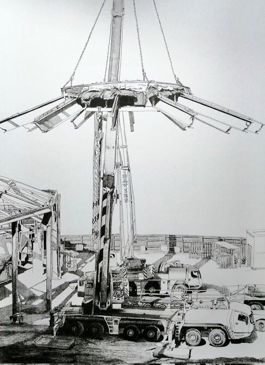 Some colour washes to be added & then this A2 drawing will be finished #penandink #drawing #Postindustrial #demolition