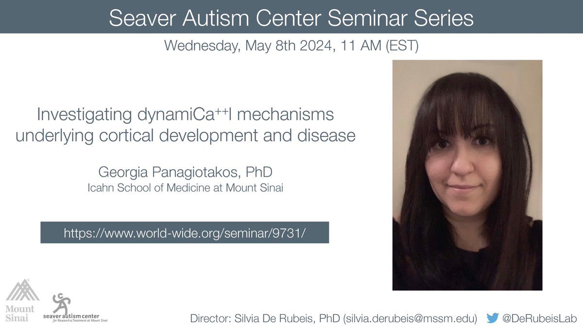 The next @SeaverAutism seminar is a real treat 🧁 with an amazing colleague and friend! Join us this Wednesday May 8th at 11AM EST via @worldwideneuro to learn about @panagiog's research👇 world-wide.org/seminar/9731/ @MountSinaiPsych @SinaiBrain @SinaiStemCell