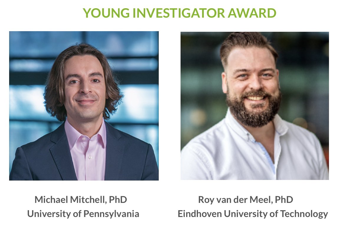 Honored to receive the Controlled Release Society Young Investigator Award, my home society! Even better to win it with friend @rvdmnanomeds. Huge thanks to Bob Langer for the nomination + @MJMitchell_Lab @pennbioeng for crushing it since 2018! Link: controlledreleasesociety.org/2024-award-rec…