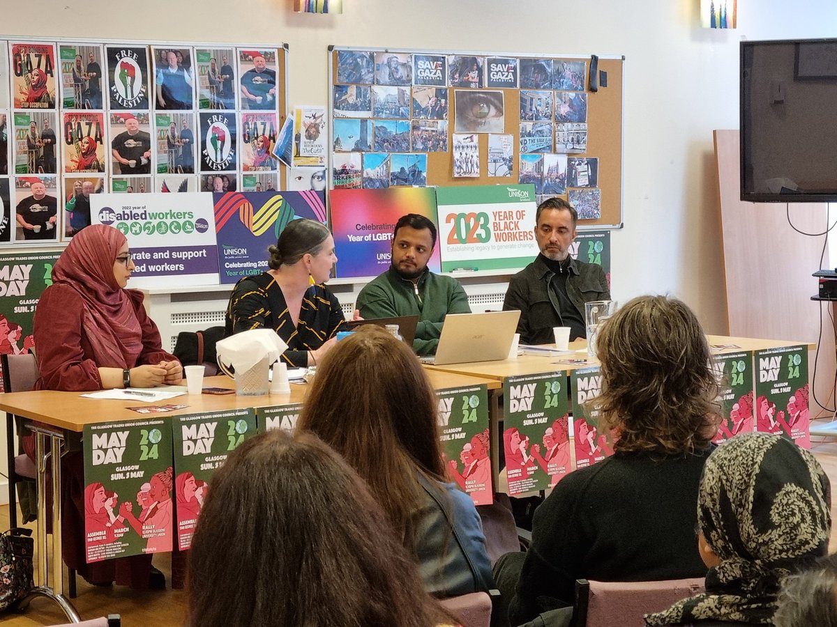 This event this morning was always going to be my absolute highlight on the #GlasgowMayDay @GlasgowTUC programme. In convo with @Taj_Ali1 and guests @AamerAnwar and @RaisahAhmed exploring South Asian political resistance and chaired by @Jenmccarey. Definitely more to come!