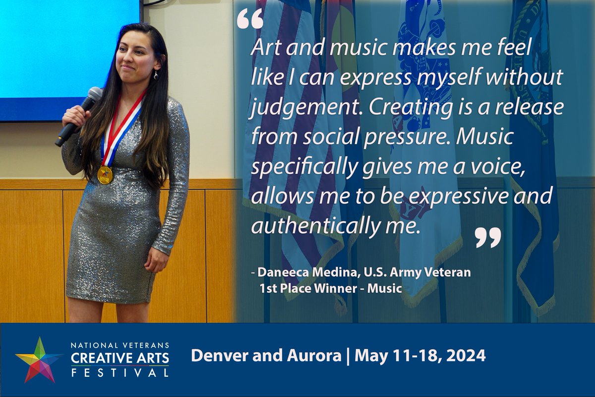 Only 5 days until we arrive at the National Veterans Creative Arts Festival in Denver! Army Veteran Daneeca Medina is one of the 1st place finishers and will represent @VAECHCS at the National Veterans #CreativeArtsFestival. @ALAforVeterans #Arts4Vets