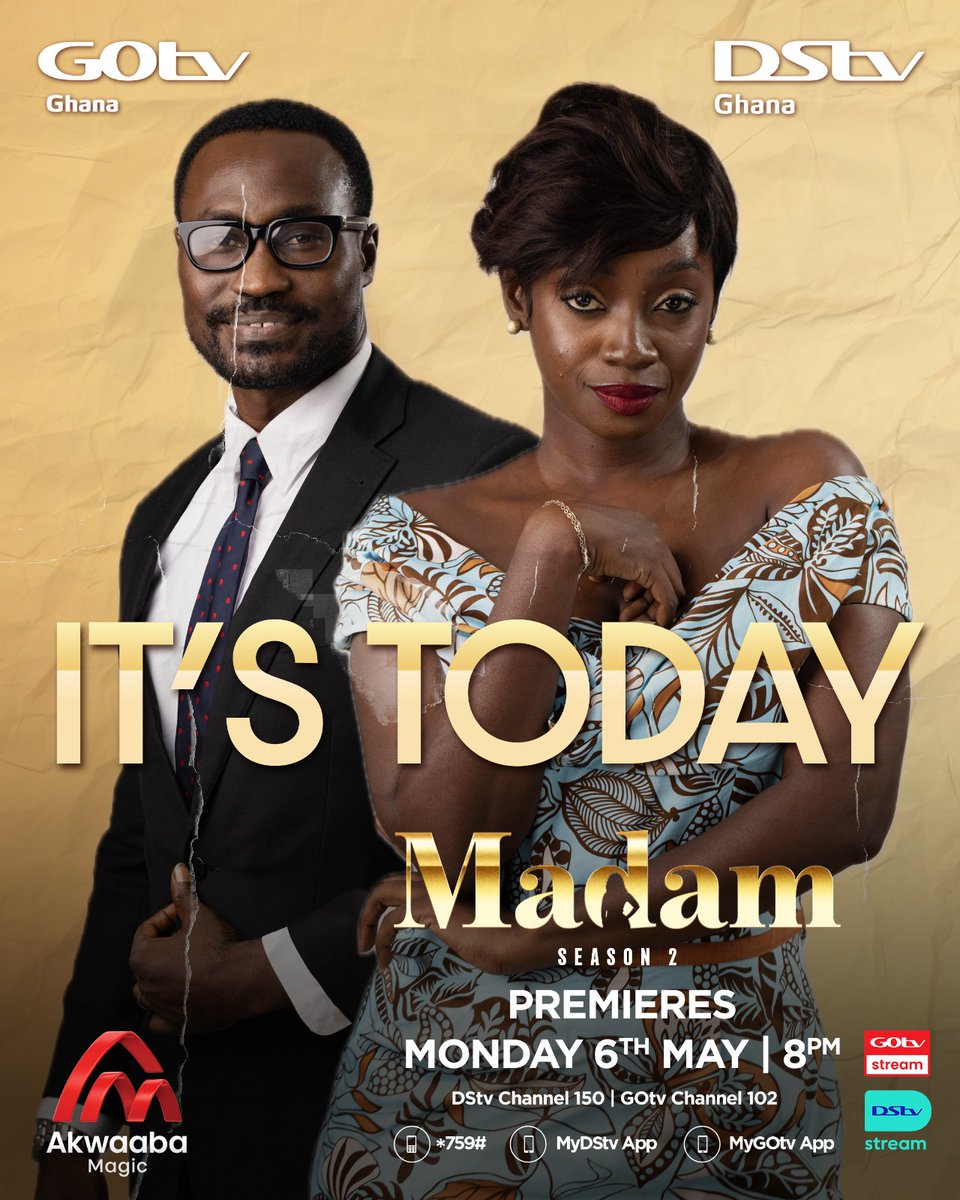 IT’S TODAY! Madam Season 2 has arrived, and it's time to #EnterTheChaos! 🔥

The all-new season begins tonight and airs every Mon to Fri at 8pm on #AkwaabaMagic DStv CH 150 and GOtv CH 102.

Reconnect now on #MyDStv: bit.ly/3Wg3KPA or #MyGOtv app: bit.ly/3pRpchU