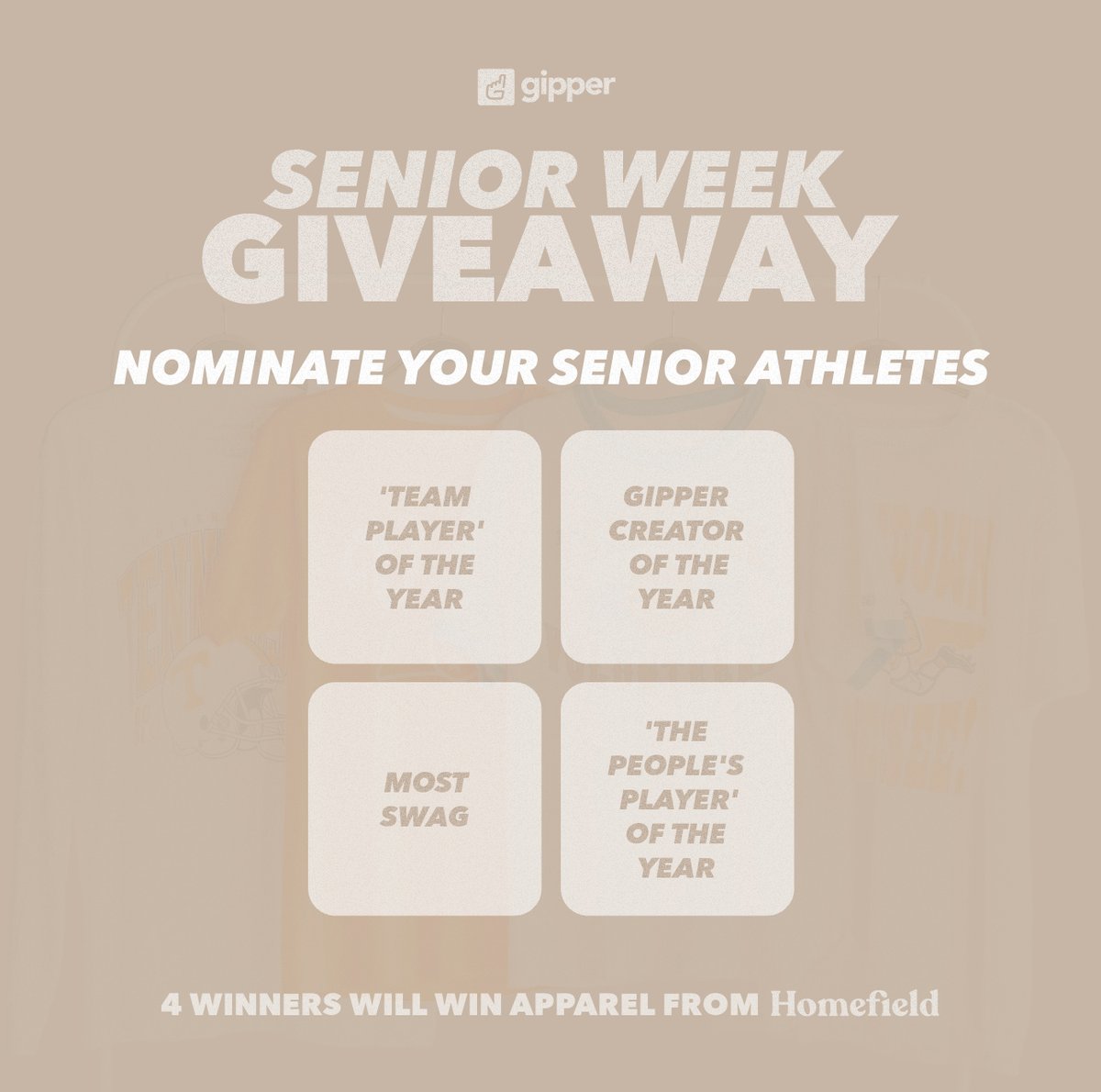 Enter your standout students & they’ll have a chance to win some cool college apparel from @HomefieldApparl 😎 HOW TO ENTER: 1. Select a Gipper Template from our ‘Award’ Category 2. Customize & type-in the nomination title 3. Share on TW or IG with #GipperSeniorWeek & @GoGipper