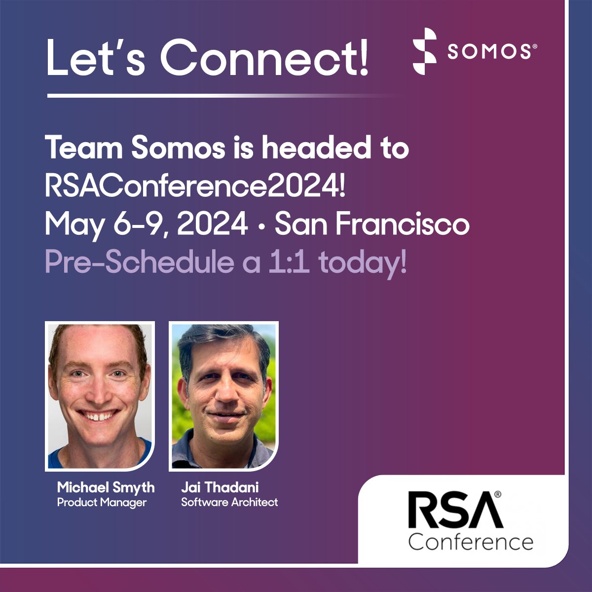 Attending #RSAC 2024? Let's meet up! #TeamSomos is excited to be a part of this premier cybersecurity event, where we'll be exploring the latest trends, innovations & strategies to keep our digital world safe & secure. Schedule some time with the team at: bit.ly/4abaeol