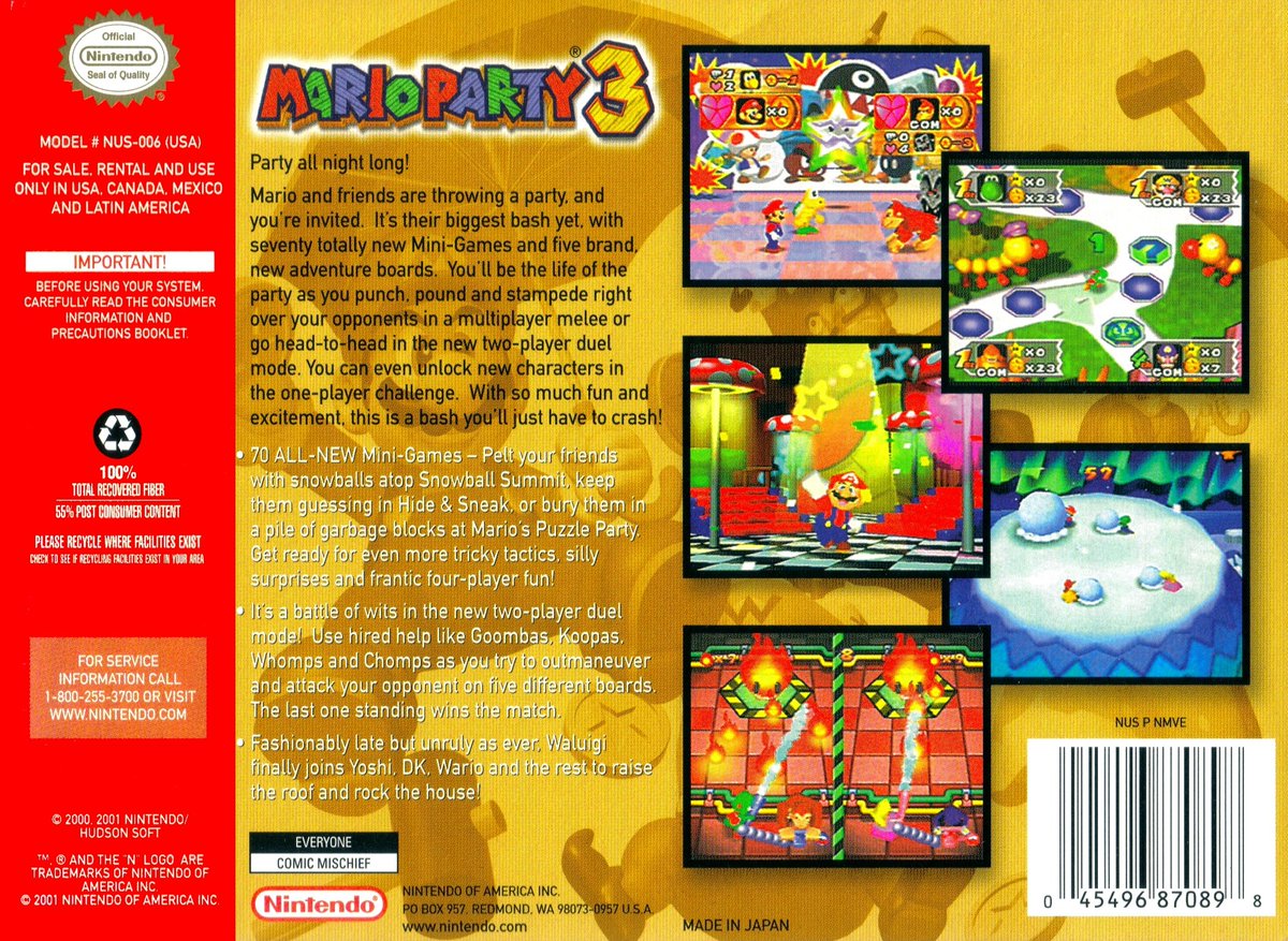 #MarioParty 3 for #Nintendo64 was released in United States 23 years ago (May 6, 2001)    

#TodayInGamingHistory #OnThisDay