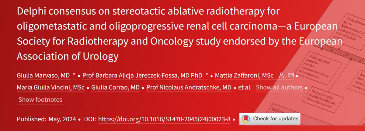 Just published in @TheLancet Oncology: Delphi consensus on stereotactic ablative radiotherapy for oligometastatic and oligoprogressive renal cell carcinoma — an ESTRO study endorsed by EAU. 👉 Read the summary: bit.ly/3Wtqb5Y @Uroweb