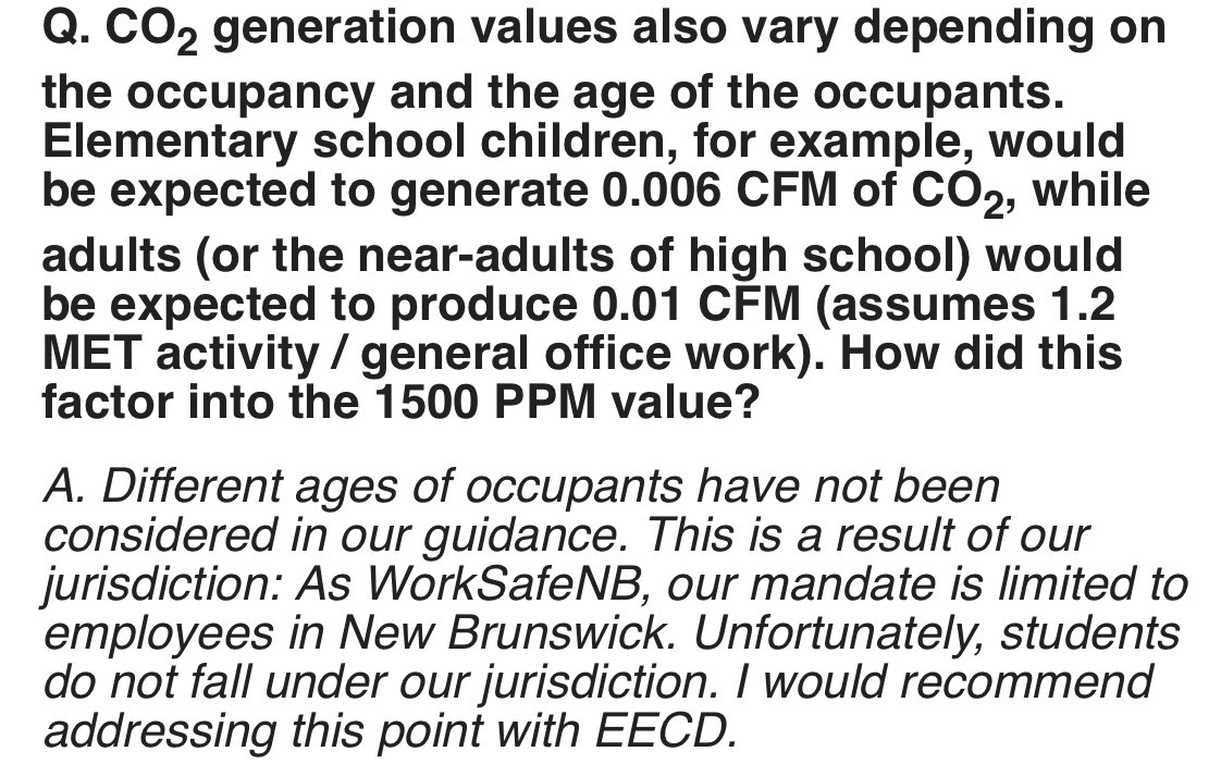 It also ignores children. 

Read that again.

The number EECD has cited for years does not consider there are children in schools.

Children - what’s best for their health, their safety, and their education - were not considered in the guidance @WorkSafeNB provided to @Gov_NB.