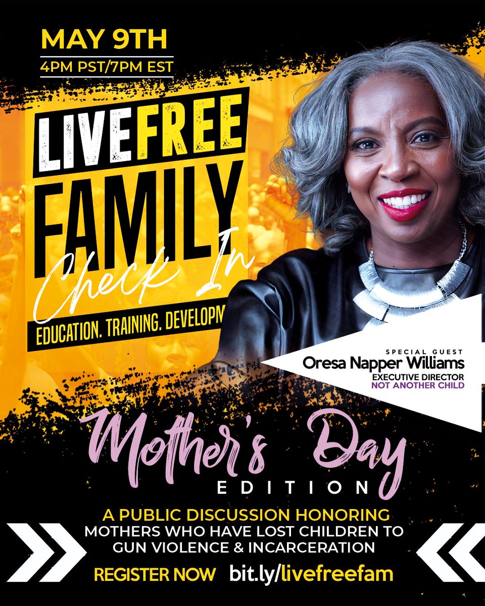 Oresa Napper Williams is a passionate advocate for social justice and community empowerment. As the Executive Director of Not Another Child, she tirelessly works to combat gun violence and support families impacted by its devastating effects. Register @ bit.ly/livefreefam