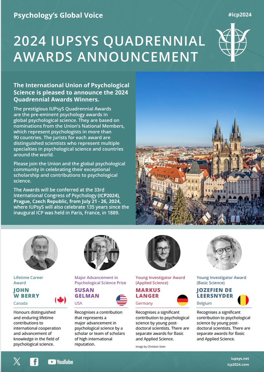 IUPsyS is pleased to announce the 2024 Quadrennial Awards Winners: iupsys.net/2024-iupsys-qu…