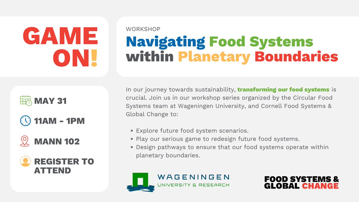 Calling all gamers and food systems changemakers! 🧩 Join us in a workshop series on @Cornell's Campus organized by the Circular Food Systems team at @WUR! 🔗 to register: cals.cornell.edu/game-navigatin…