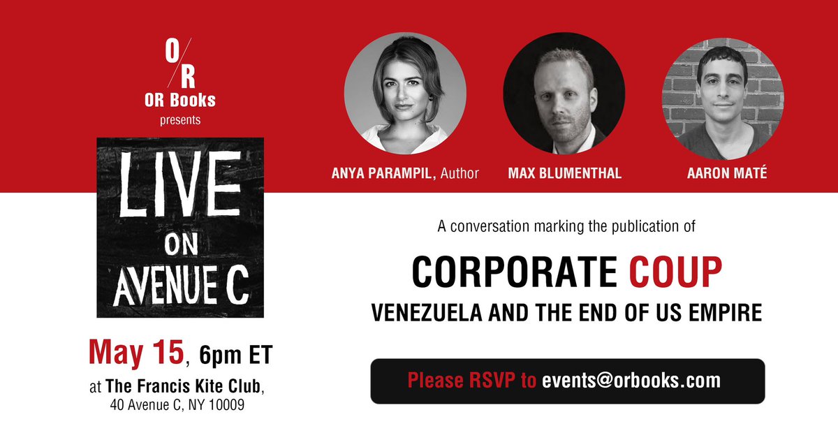 RSVP to events@orbooks.com for a night marking the publication of CORPORATE COUP, described by @rogerwaters as “an eye-witness, boots on ground, credible, essential reading for anyone who actually cares about democracy and freedom.” orbooks.com/catalog/corpor…

May 15 at 6pm ET