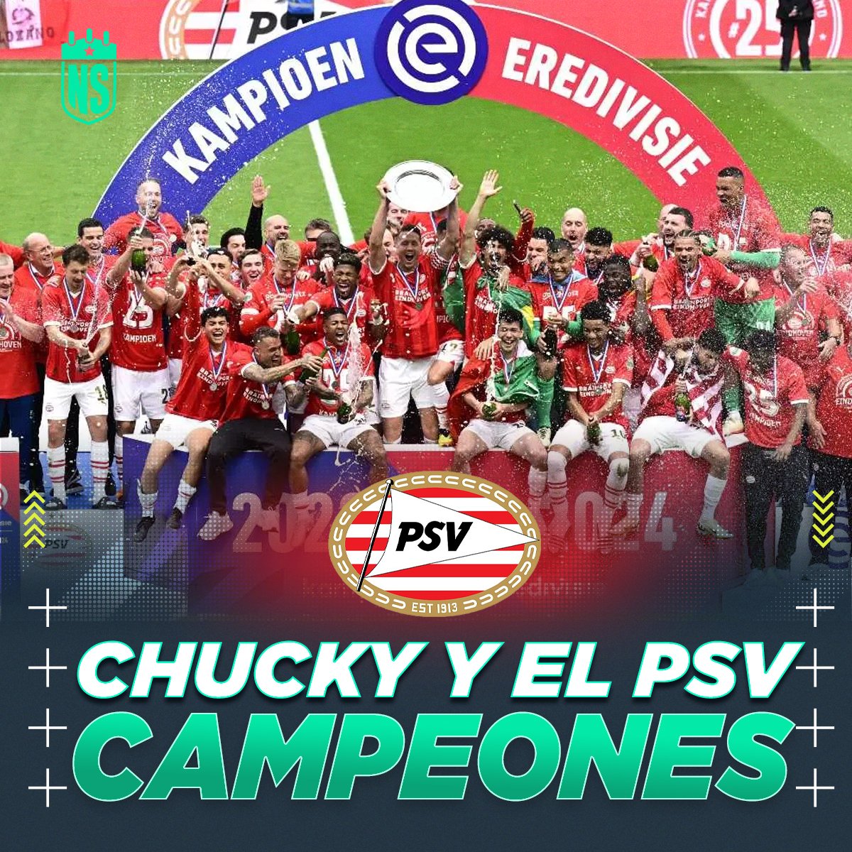 🏆⚽ ¡CAMPEÓN MEXICANO! 💪🏻
En su regreso al cuadro de Eindhoven #ChuckyLozano levanta el título de la #Eredivisie y celebra otro título en el fútbol europeo. PSV se corona con paso indiscutible, sumando más de 100 goles a favor y recibiendo sólo una derrota.