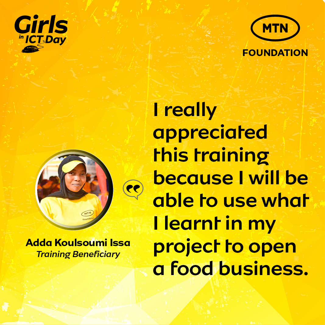 This year’s #GirlsinICTDay, the @MTNFoundation empowered young girls like Adda with valuable digital skills to pursue their career dreams. Thanks to the training, she is now fit to launch an online food business. #DoingForTomorrowToday