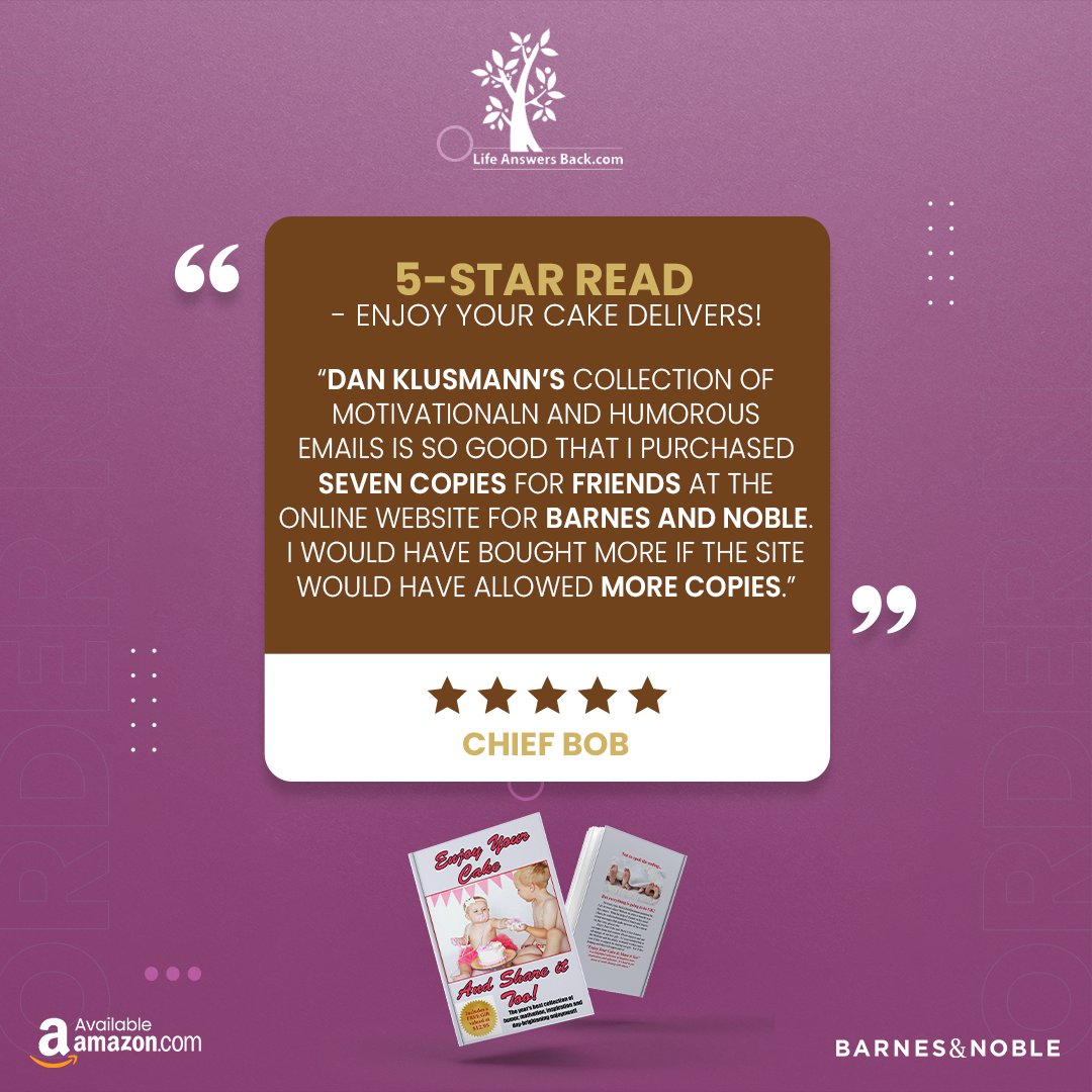 DanKlusmann's tweet photo. They just keep on coming!
Trust other readers and experience it yourself: https://t.co/6UxIC3WAlw
#Bookish #AuthorsCommunity #WritersCommunity #AmazonBooks #DanKlusmann #EnjoyYourCake #HumorBooks #FunnyBooks #LaughOutLoud #HumorousTales #WisdomAndHumor #LifeLessons https://t.co/lNHzN7Z9Ac