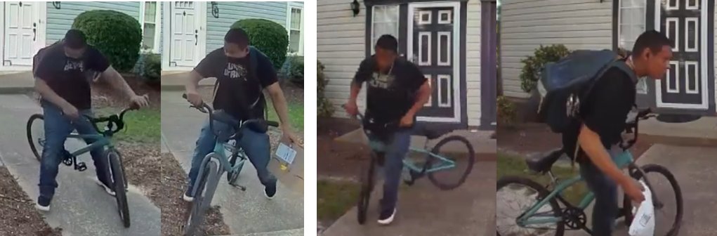 Porch Pirate 2024023265 2024023283 crimesolvers.com/crimes/porch-p… On Wednesday, 05/01/2024, the pictured suspect stole an Amazon package from the victim’s porch on Seaside Ln. and fled on a teal bicycle. The same suspect also stole an Amazon package from a porch on Ferdinand Cir.