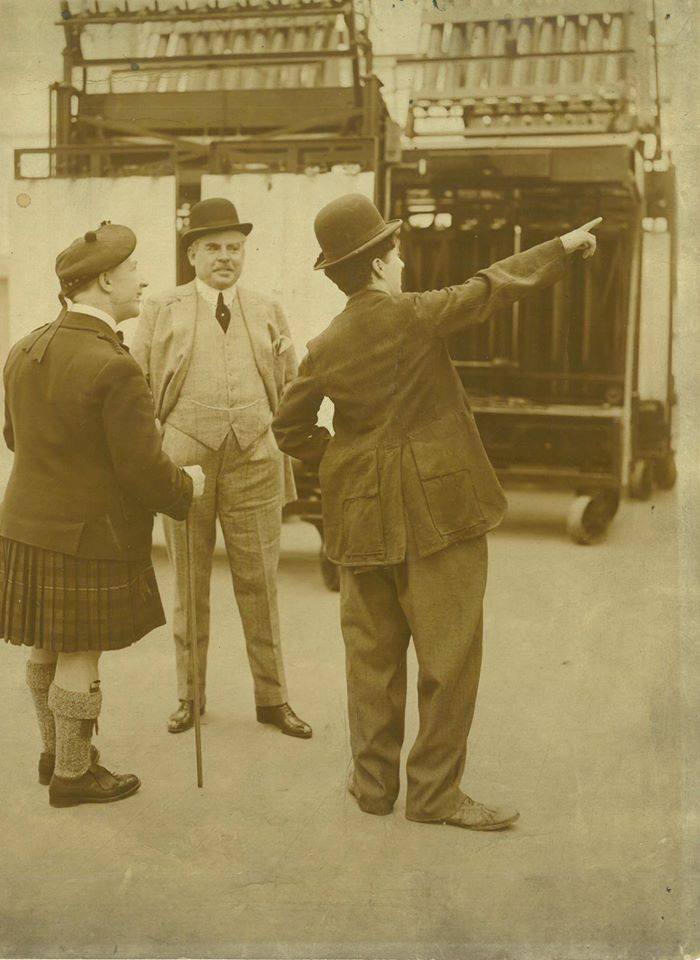 Harry Lauder and Charlie Chaplin, 1917 After his son's death in WW1, Lauder established Harry Lauder Million Pound Fund for maimed Scottish soldiers/sailor. As part of this a short film of Lauder &Chaplin was started but not completed on Lauder's visit to Chaplin's studio, 1917