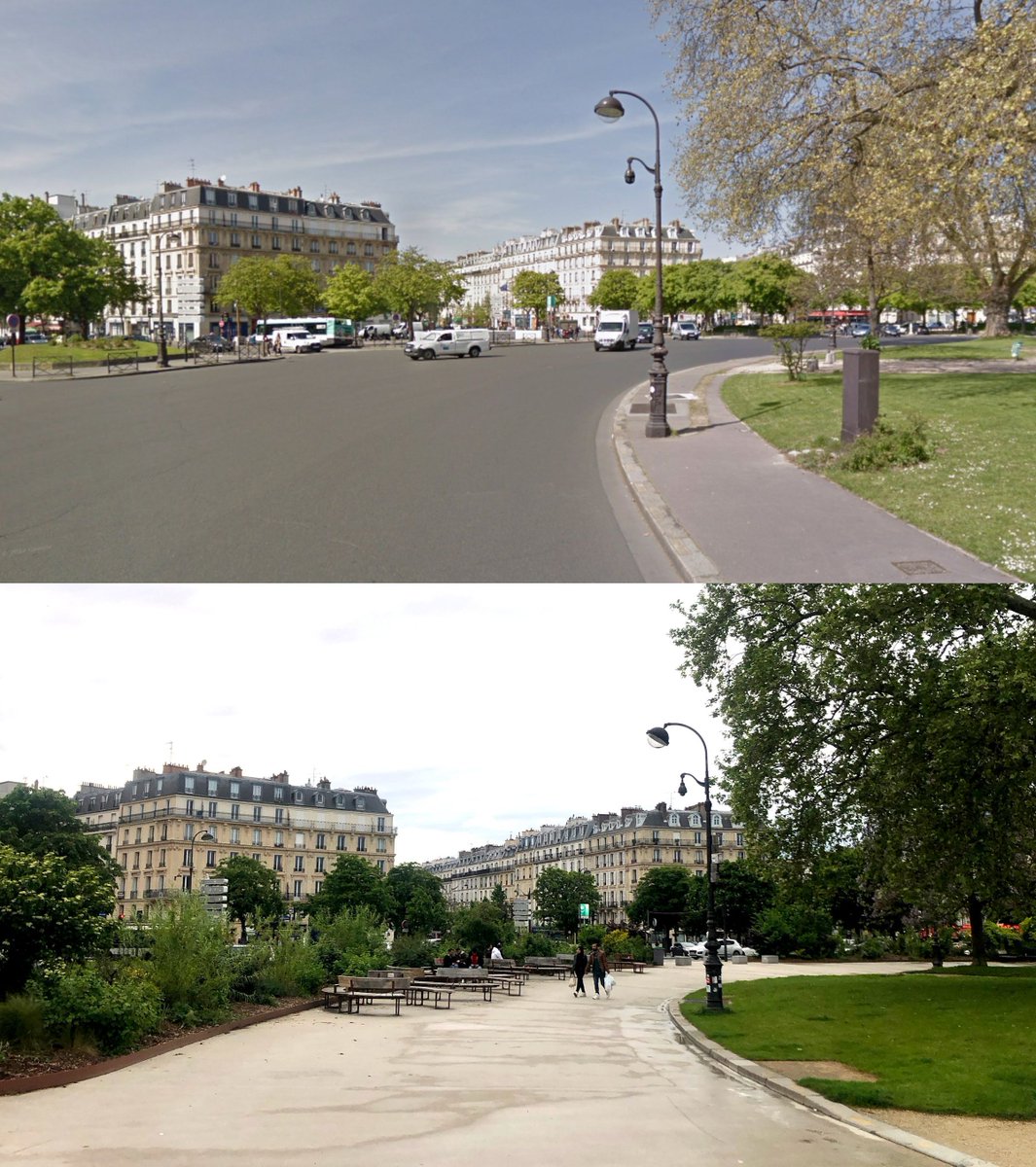 EmmanuelSPV's tweet image. Avant / Après Place de la Nation. Sur un des anciens passages, la voiture Google de Streetview est passé près de l'ancien rond central, là où maintenant le chemin est piéton sur le rond central agrandi.