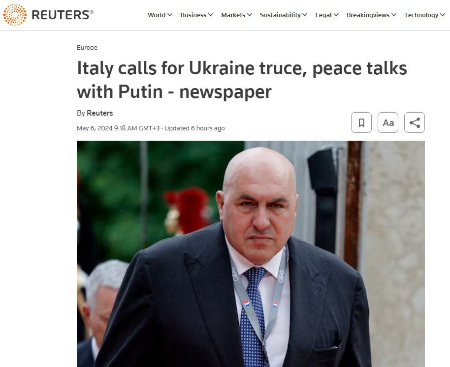 Włochy wzywają do rozejmu na Ukrainie i rozmów pokojowych z Putinem – Reuters

 „ Zachód błędnie wierzył, że jego sankcje mogą powstrzymać rosyjską agresję, ale przecenił swoje wpływy gospodarcze na świecie ” – agencja cytuje włoskiego ministra obrony.

Według Guido Crosetto…