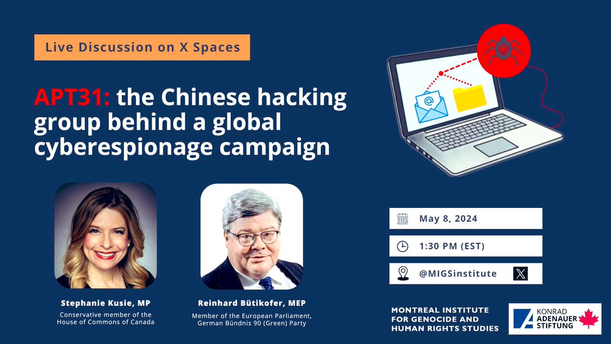 Join @MIGSinstitute @X Spaces chat 8 May on China’s global efforts to target parliamentarians @bueti @StephanieKusie @TotalitarianTec twitter.com/i/spaces/1zqKV…