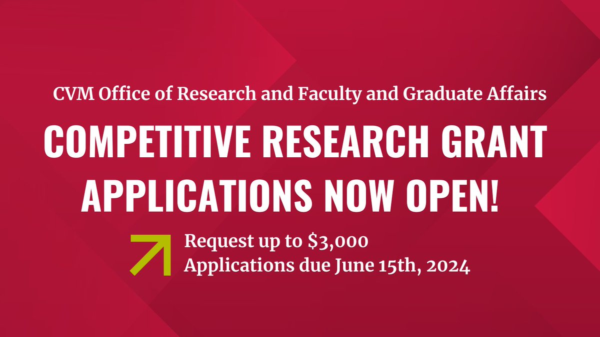 Attention graduate students 📢 Applications for CVM's Competitive Research Grant for Graduate Students and House Officers are now open! Make sure to apply by June 15th to be considered for funding. Apply at ugeorgia.ca1.qualtrics.com/jfe/form/SV_bC… #UGAIDIS