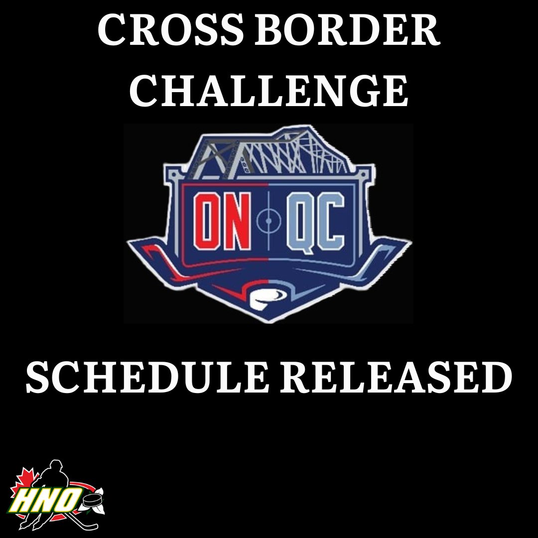 The Cross Border Challenge schedule has been released!

Game and practice times can be found here : hockeyhno.com/cross-border-c…

<a href="/HEOhockey/">Hockey Eastern Ontario</a>