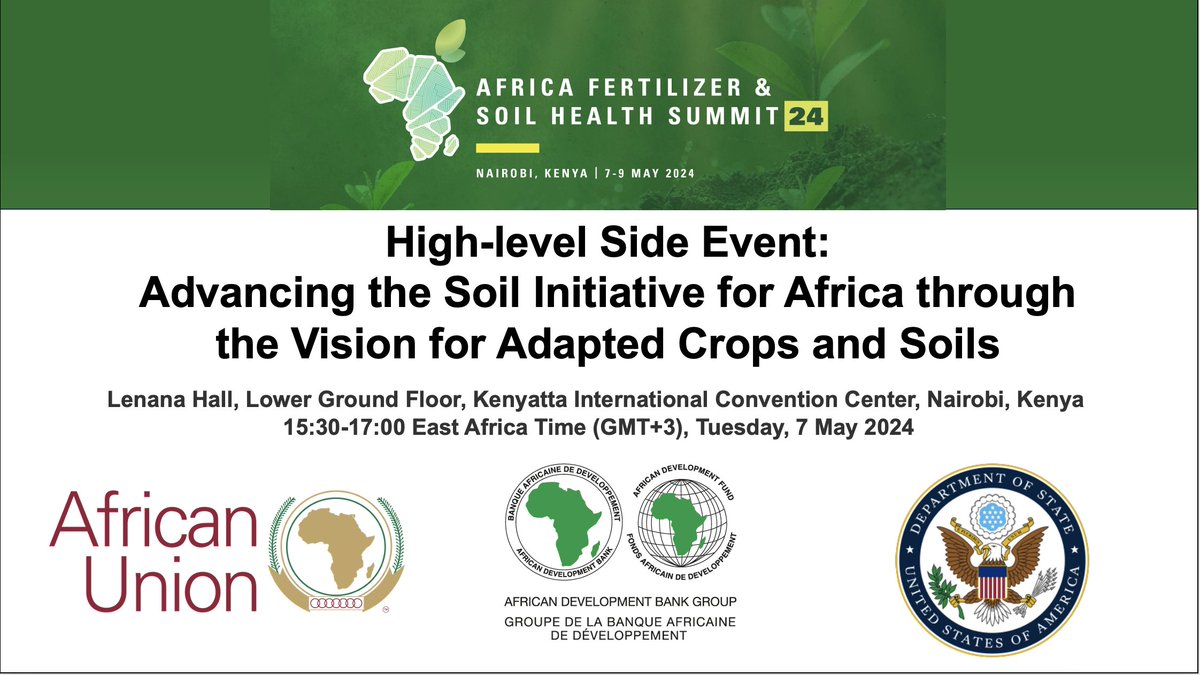 The @AfDB_Group and @StateDept are developing a strategic partnership to align initiatives in support of the @_AfricanUnion Fertilizer and Soil Health Action Plan, and Soils Initiative for Africa. Join the conversation at #AFSH24 Tuesday, or via Zoom: zoom.us/webinar/regist…