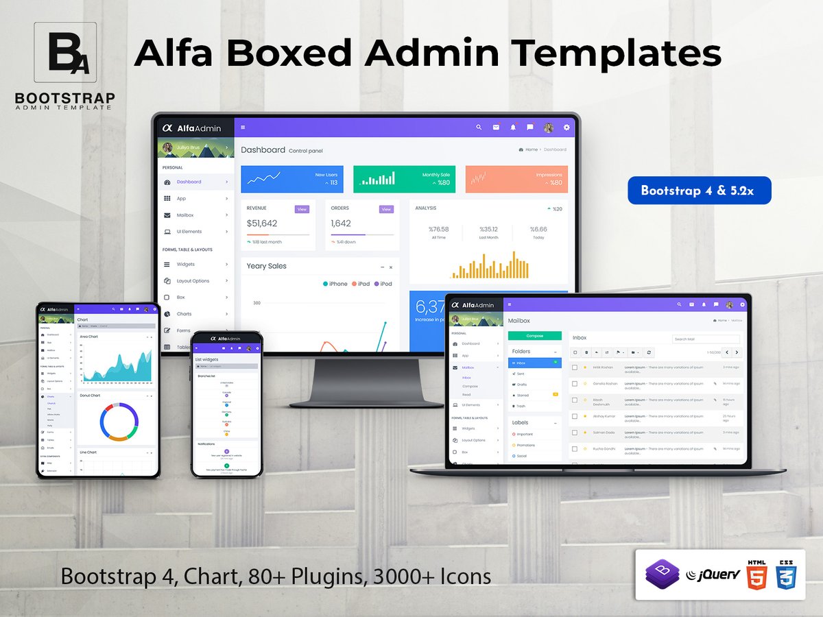 Alfa Boxed Admin template is the most responsive admin template & built with Bootstrap4, HTML5, CSS3, and jQuery.
.
bootstrapadmintemplate.com/product/bootst…
.
#AdminPanel #AdminTemplates #Bootstrap #BootstrapAdmin #BootstrapAdminDashboard #CMS #crmtemplate #CSS3 #Dashboard #hrmdashboard