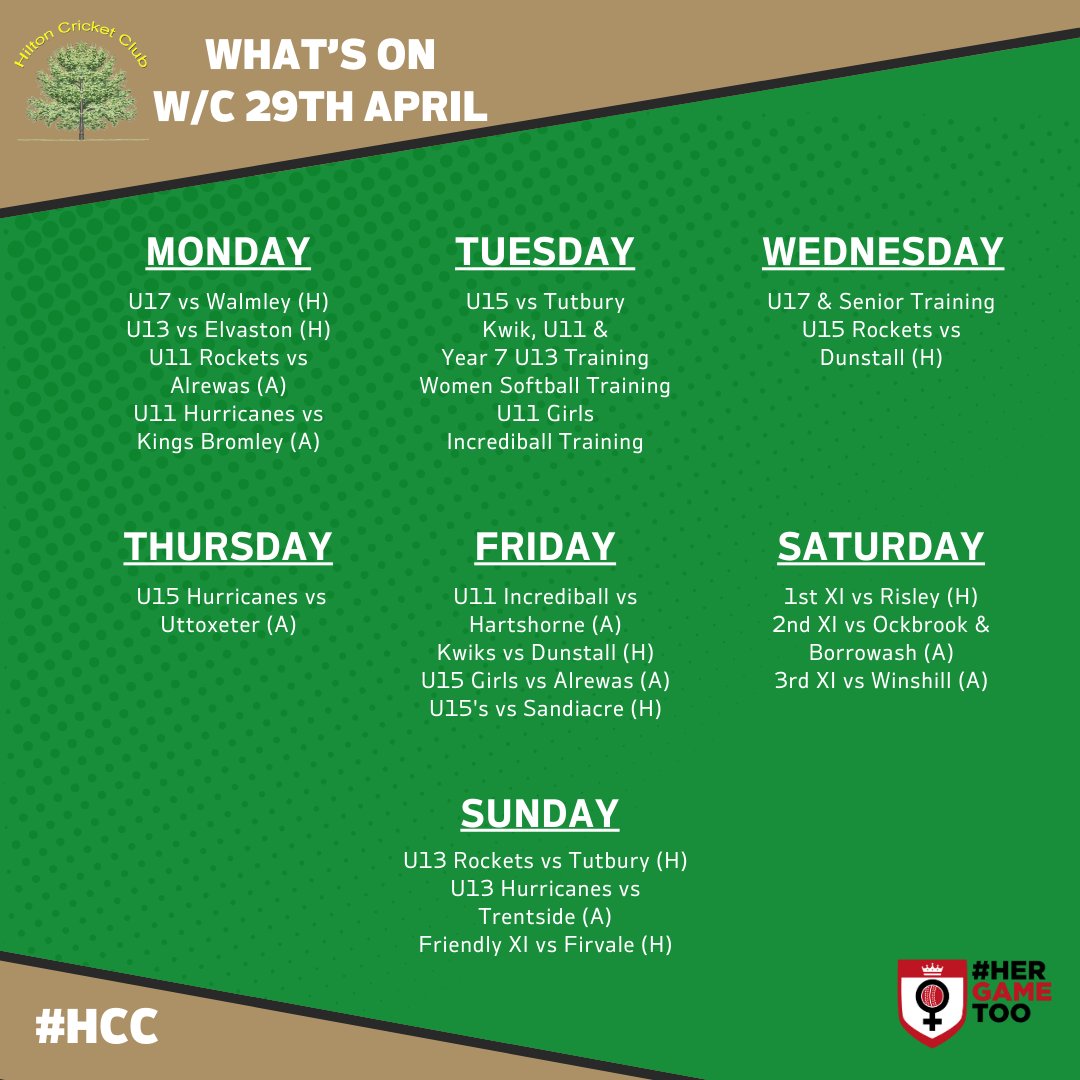 WHAT’S ON 🏏

A busy week in store for Hilton CC

#HCC