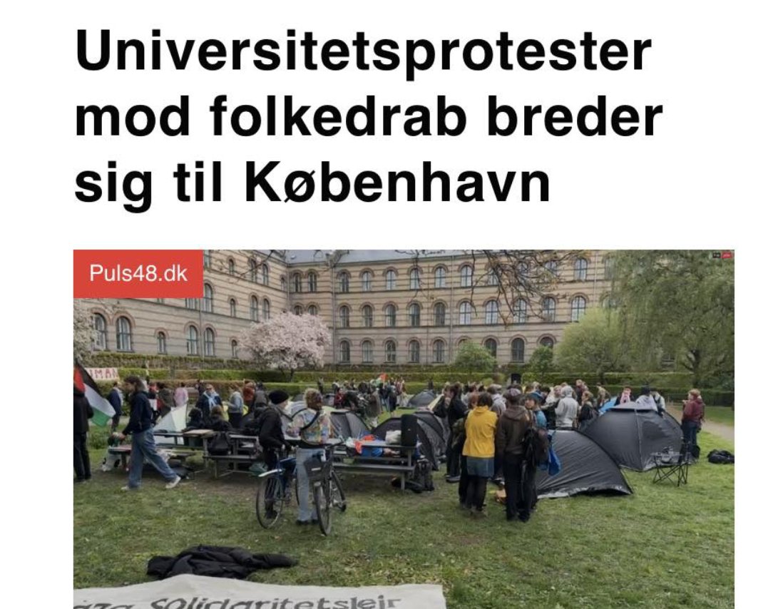 De studerende har slået telte op på campus CSS  København Østerfarimagsgade <3 <3 <3 

Universitetsprotester mod folkedrab breder sig til Københavns Universitet, ses her:
puls48.dk/universitetspr…

Kom så Århus Uni og Syddansk og andre <3 <3 
#dkpol #dkmedier