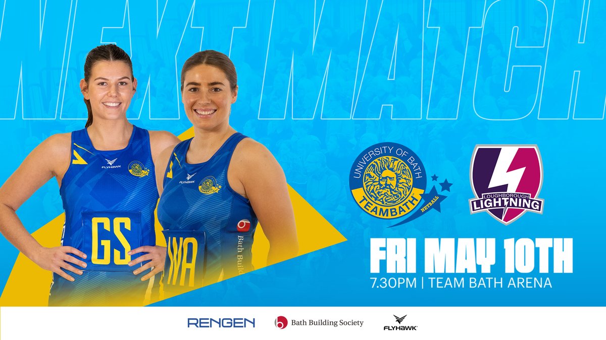 Ready for another home match? 💙💛 Join us this Friday as we host @LboroLightning for another #FearlessFriday at the #TeamBath Arena 💪 Grab your tickets now: netball.teambath.com/tickets/ @NetballSL #Netball #NSL2024 #ForwardsAndFearless #BlueAndGold