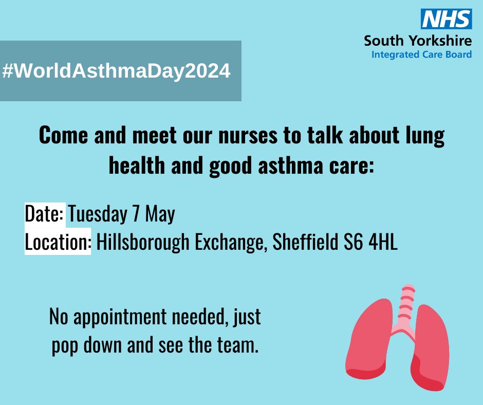 Tomorrow is World Asthma Day, and our Primary Care Development Nurses will be at Hillsborough Exchange Shopping Centre, between 10am – 2pm. They will be promoting good lung health and talking to people about what good asthma care looks like #WorldAsthmaDay