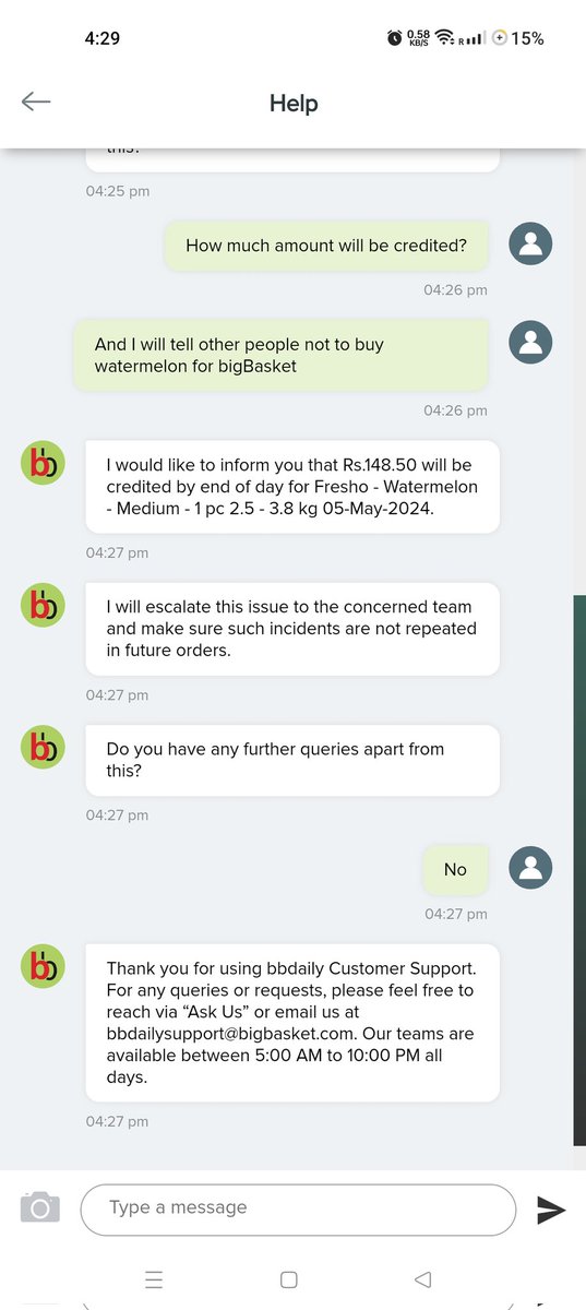 Buyers beware: 'Disappointed with my recent watermelon purchase from @bigbasket_com. Discovered color dye adulteration!🍉 Instead of addressing the issue properly, they just refunded me. Not acceptable! Consumers deserve better! #BigBasketFail #ConsumerRights #AdulterationAlert'