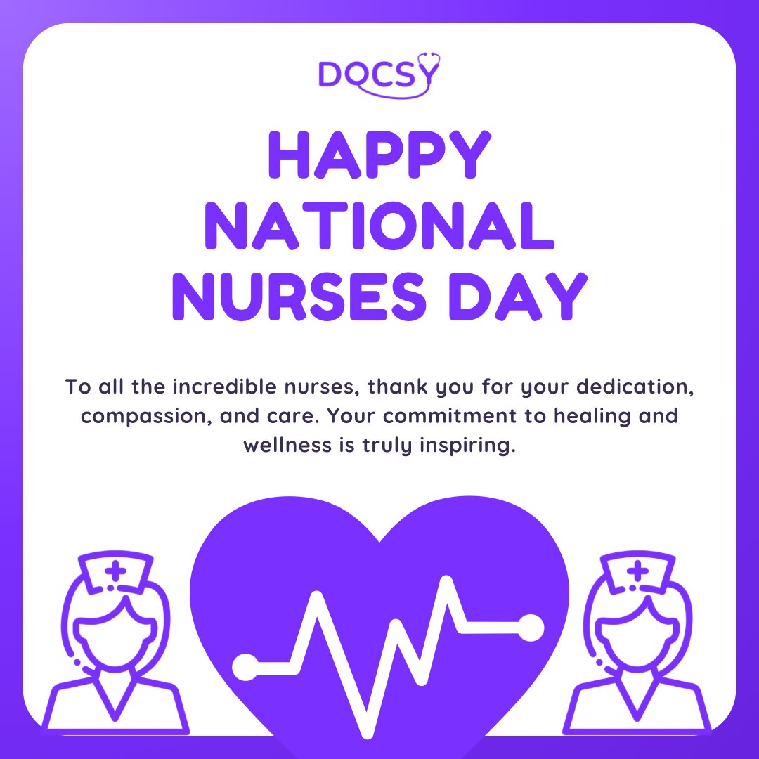 Happy Nurse Day to all the incredible nurses out there, from all of us at Docsy! 💜

Your dedication, compassion, and resilience inspire us every day. 🧑‍⚕️👩‍⚕️
#NurseDay #InternationalNursesDay #ThankYouNurses #NurseAppreciation #NurseHeroes #NurseLife
