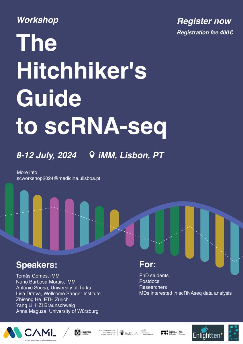 Apply now! Computational Workshop 🔊 The Hitchhicker's Guide to scRNA-seq ⌛ 8-12 July, 2024 📍iMM, Lisbon, Portugal #bioinformatics #singlecell #workshop Apply at: forms.office.com/r/KKitSJrwXc