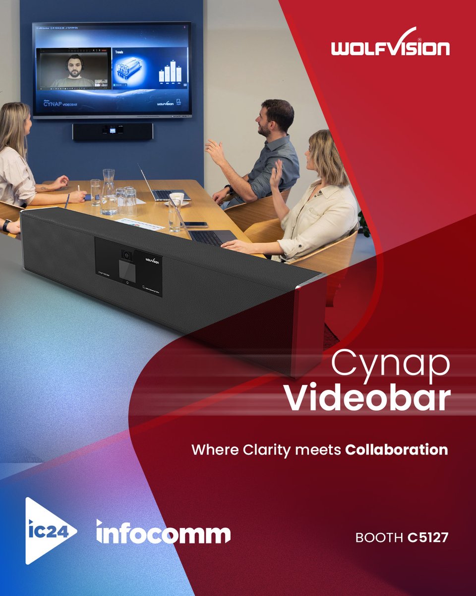 We're exhibiting at InfoComm 2024! 🎇 June 12-14 🚀 Join us at at @InfoComm Booth C5127 and visit our new 'Cynap VIDEOBAR Experience Room,' where you'll be able to truly appreciate the exceptional sound quality of this all-in-one meeting room solution. 🔗 Visit our page for…