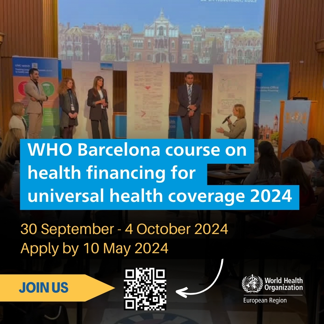 📢Last week to apply to the #WHOBarcelona course on Health Financing for UHC.

Discover policy options to promote #healthfinancing reform changes in your country!

👉  tinyurl.com/2024uhc 

With support of #EUfunding & @gencat