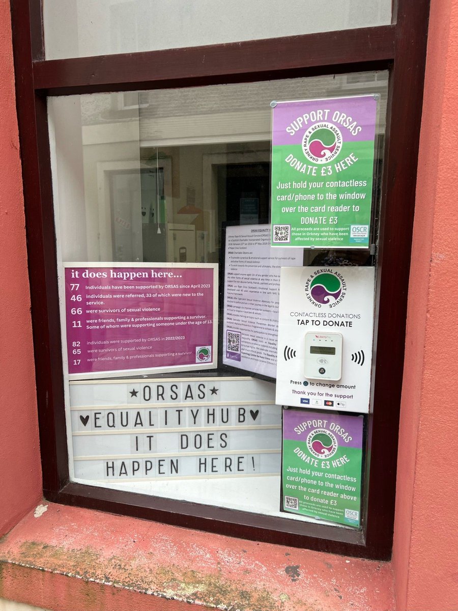 Reminder that you can donate £3 to ORSAS by tapping your card to the machine in our window. All donations go towards supporting survivors of sexual violence survivors in Orkney. #donation #justgiving #orkney #scotland #kirkwall
