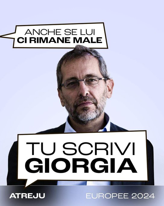 Atreju, the festival of Fratelli d'Italia, launches the campaign ‘Even if he/she is disappointed... write Giorgia!’

#Europee2024 #2024elections #EuropeanElections2024
